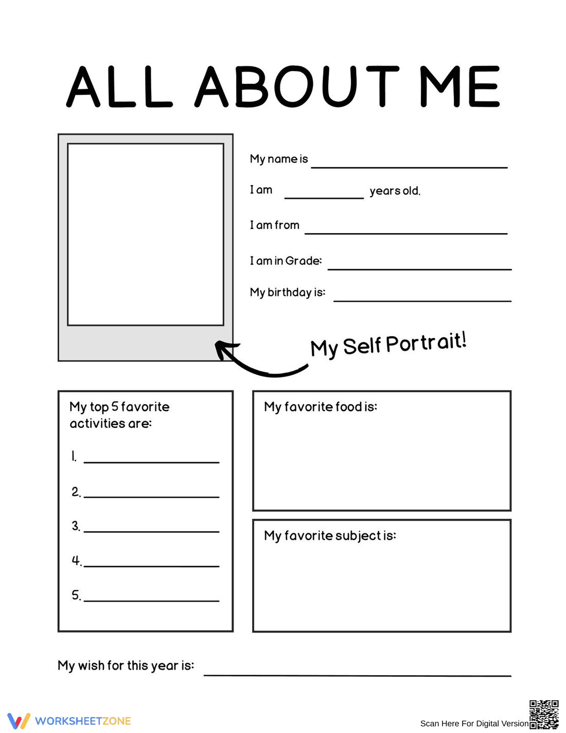 All About Me: Student Introduction Worksheet - Page 1