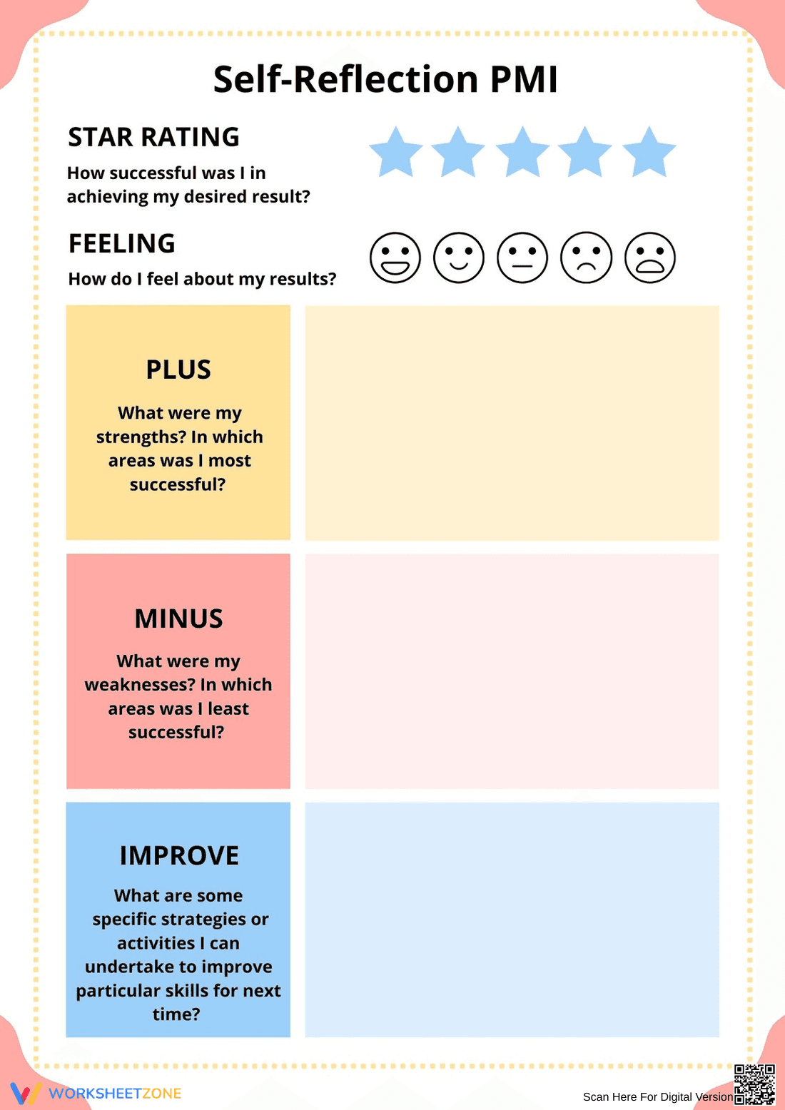 Grade 5 Self-Reflection PMI — Printable No-Prep Worksheet - Page 1