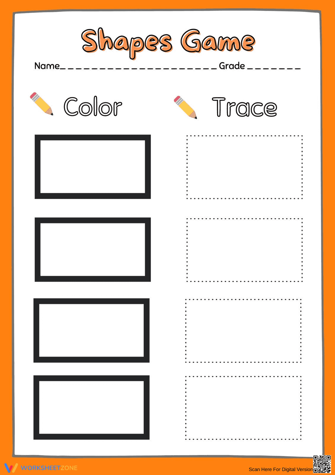 Rectangle Tracing Worksheet — Printable Grade K Math - Page 1