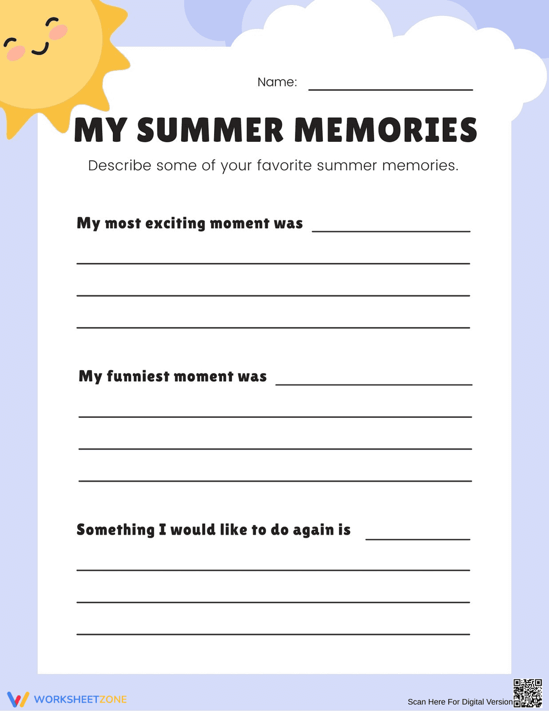Summer Memories Writing Prompt | Grade 1 Essential - Page 1