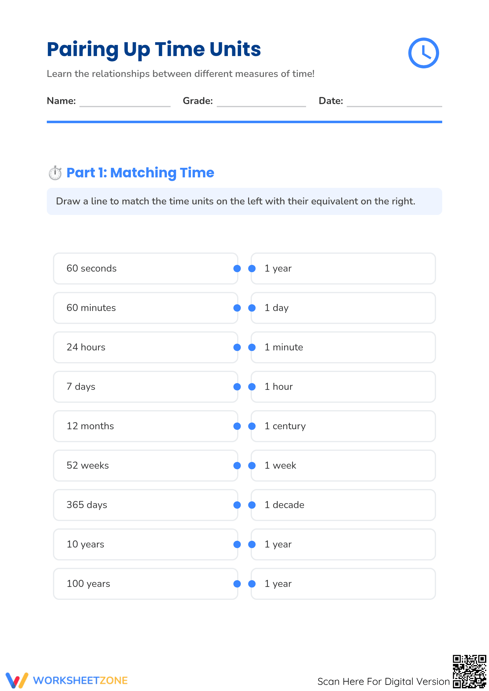 Grade 3 Time Units — Printable No-Prep Worksheet - Page 1