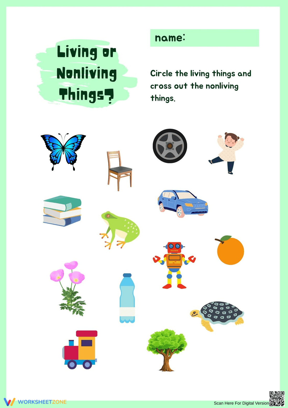 Grade K Living or Nonliving Things - Printable - Page 1