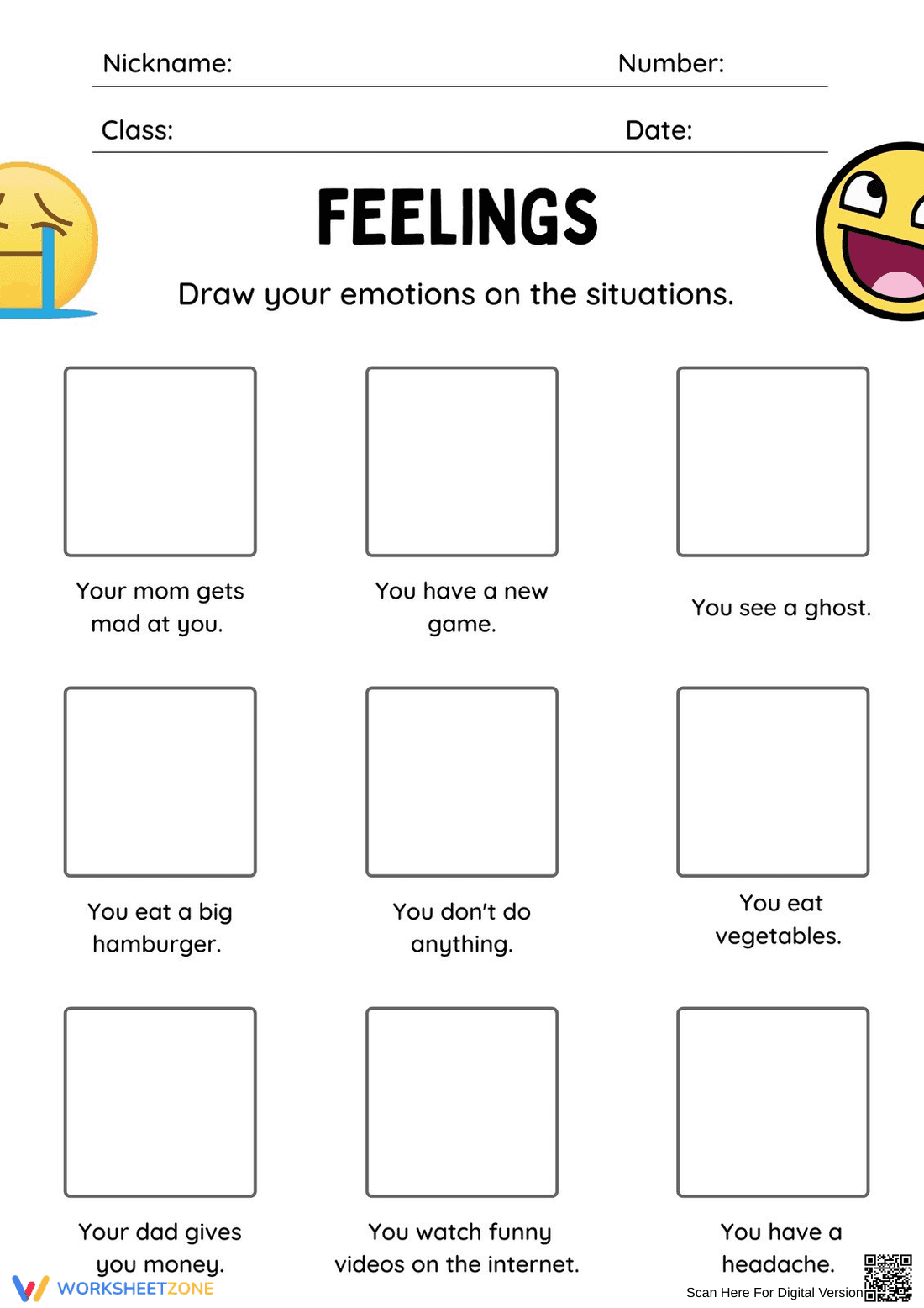 Drawing Feelings Worksheet | Essential Grade K-1 SEL - Page 1