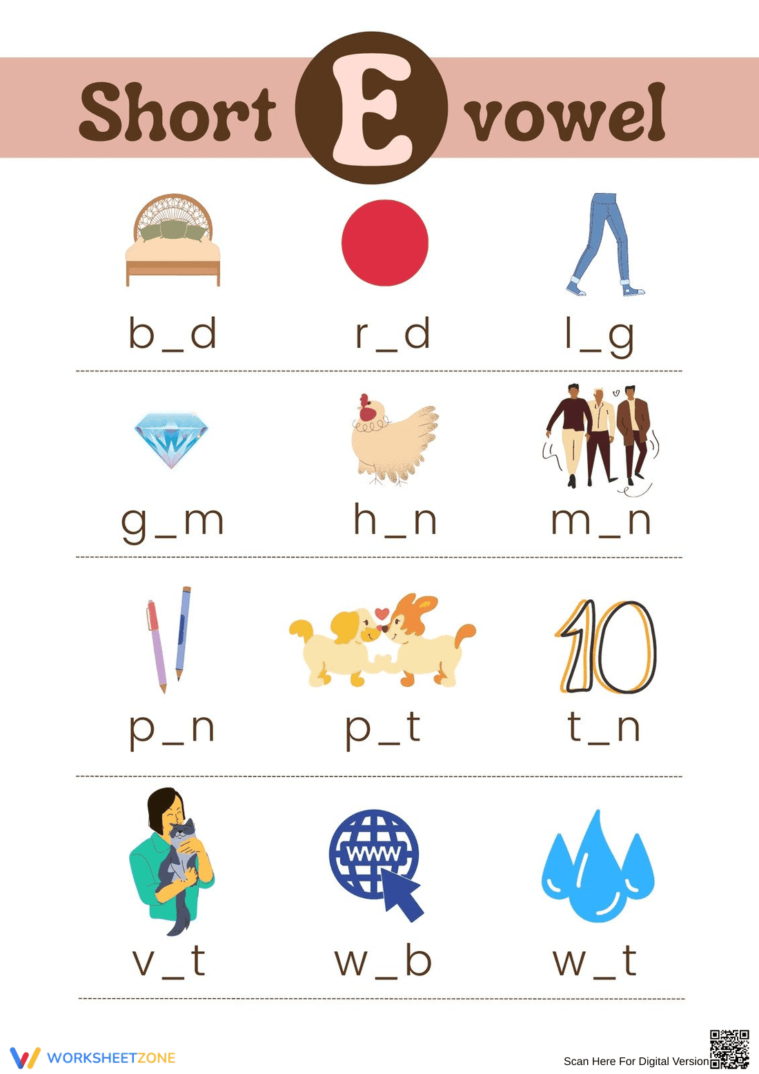 Grade 1 Short E Vowels — Printable No-Prep Worksheet - Page 1