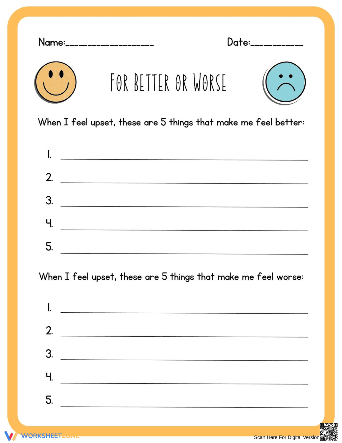SEL Feelings Worksheet: For Better or Worse | Grade 2 Ready - Page 1