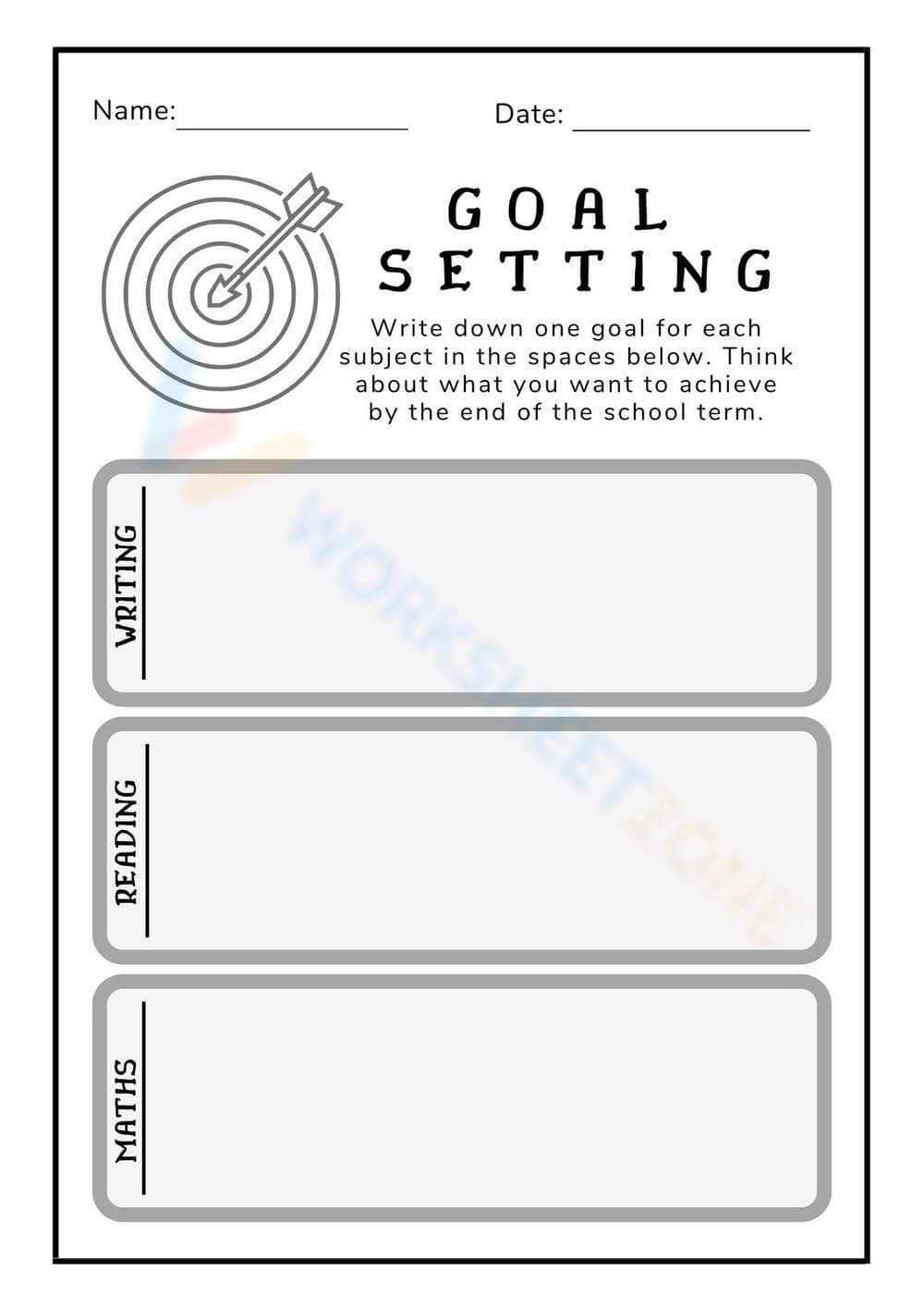 Academic Goal Setting Worksheet For Reading Writing And Math - Page 1