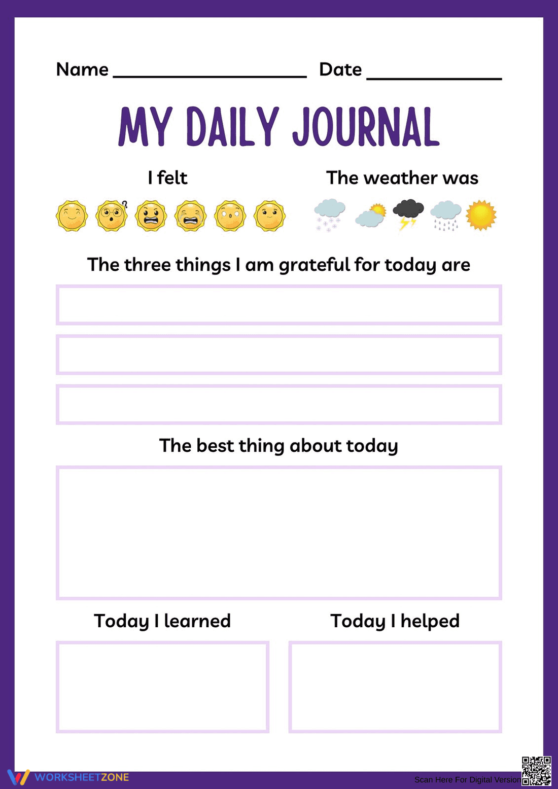 Kids Daily Journal Worksheet | Grade 1 Essential - Page 1