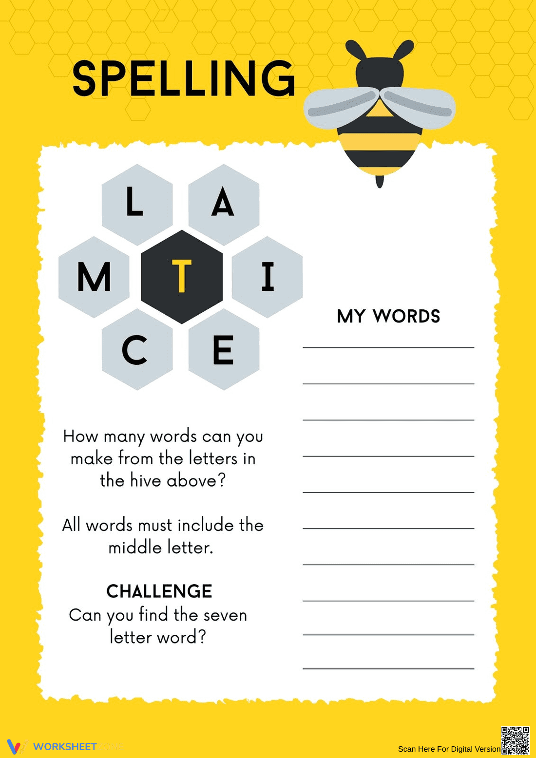 Printable Spelling Bee Word Puzzle | Grade 4 ELA - Page 1