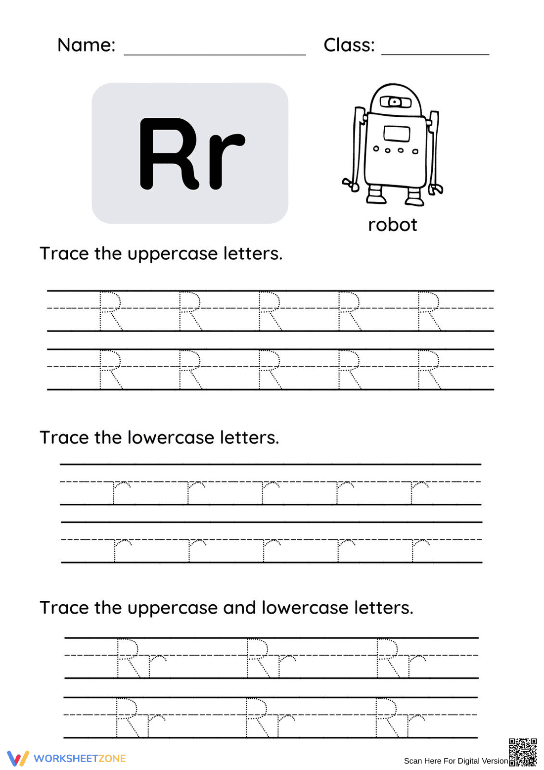 Printable Letter R Tracing Worksheet | Grade K ELA - Page 1