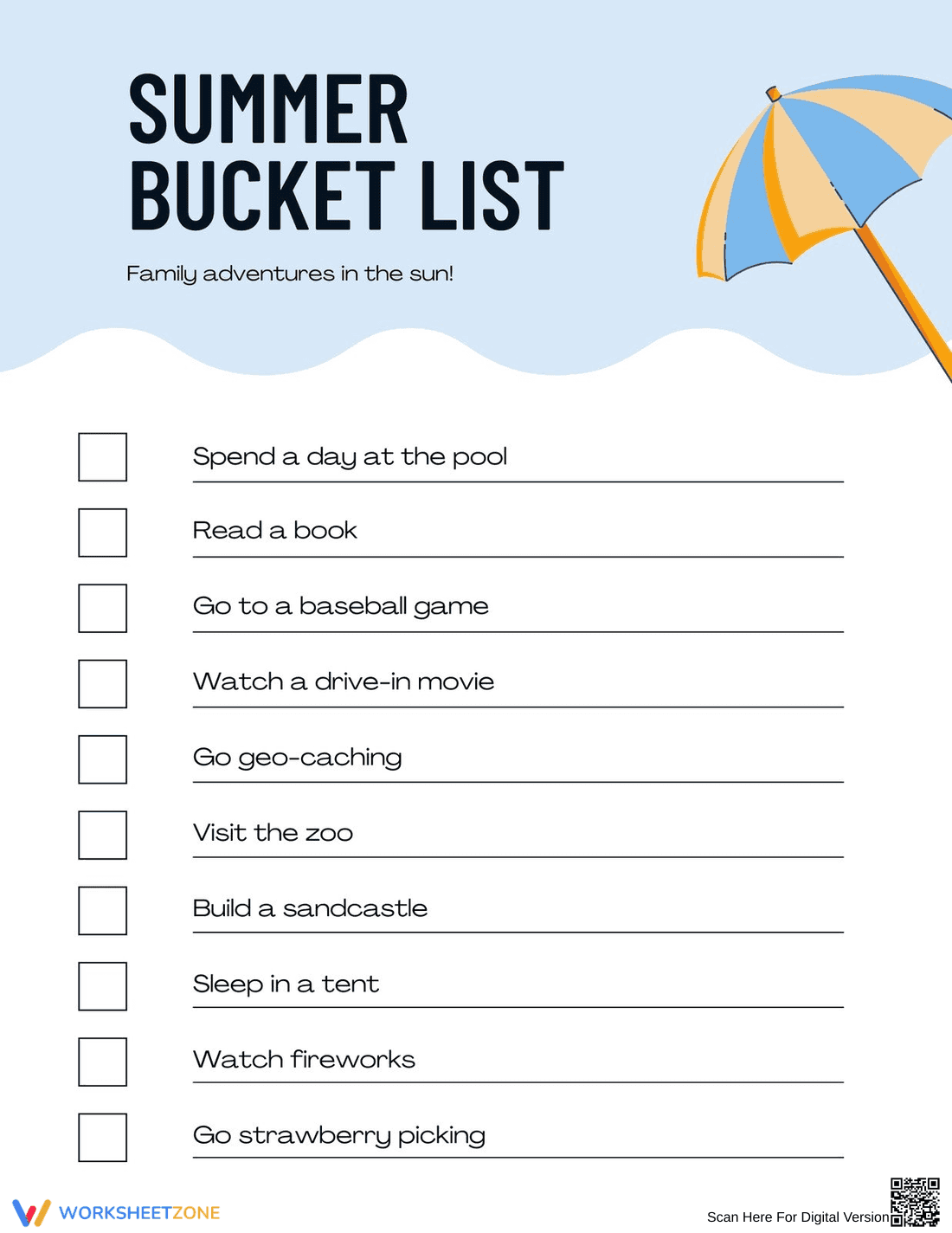 Fun Family Activity: Summer Bucket List Worksheet - Page 1