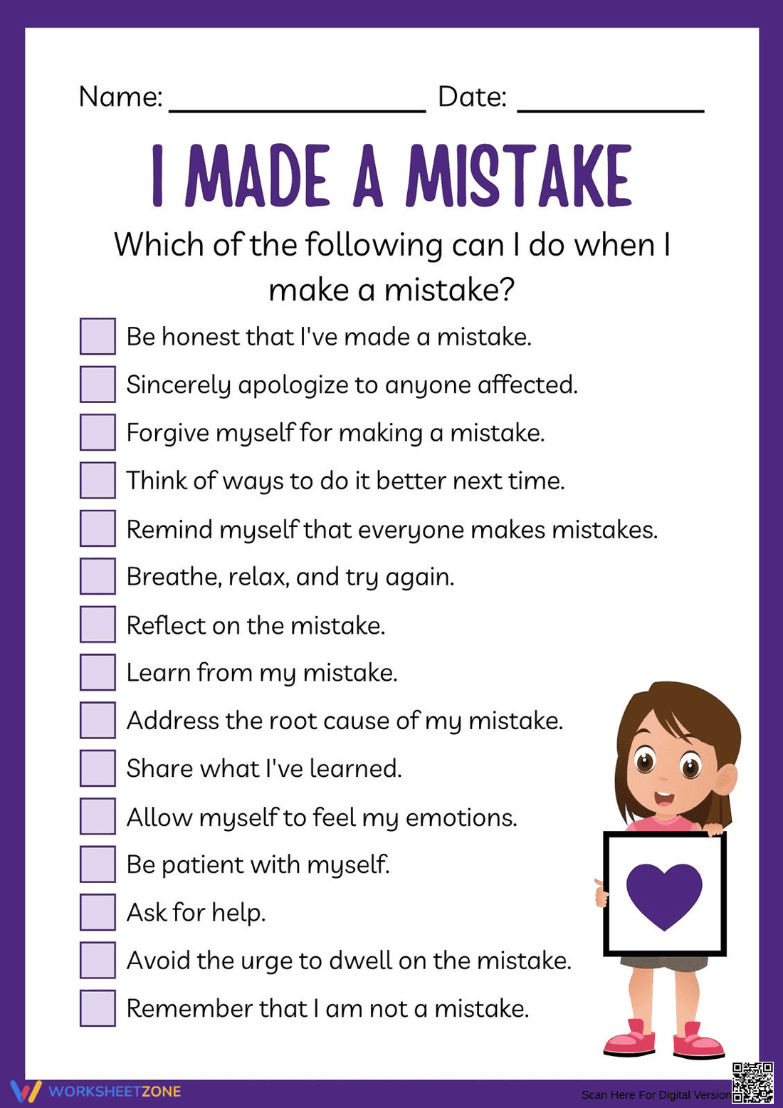 Dealing with Mistakes SEL Worksheet | Printable Grade 3 - Page 1