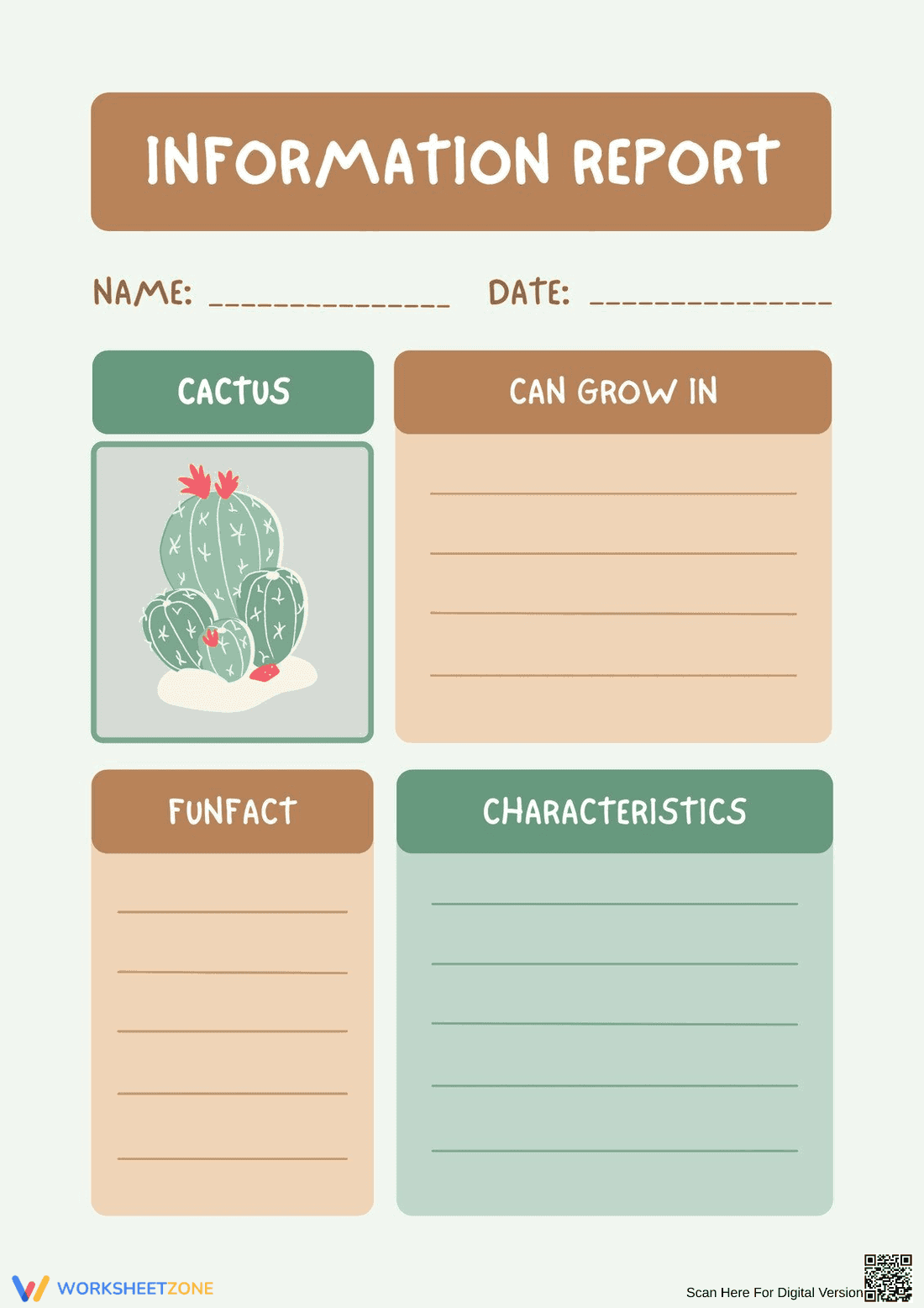 Cactus Information Report Printable | Grade 2 ELA - Page 1