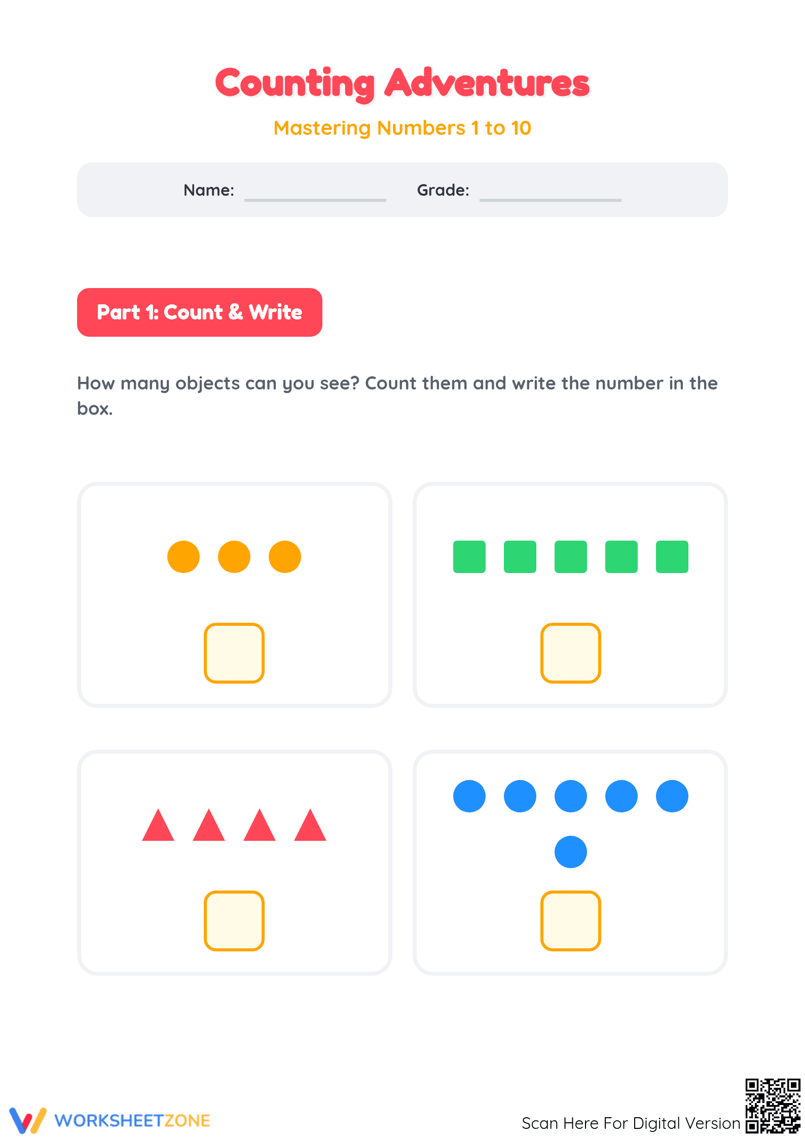 Essential Counting 1-10 Worksheet | Grade K Printable - Page 1