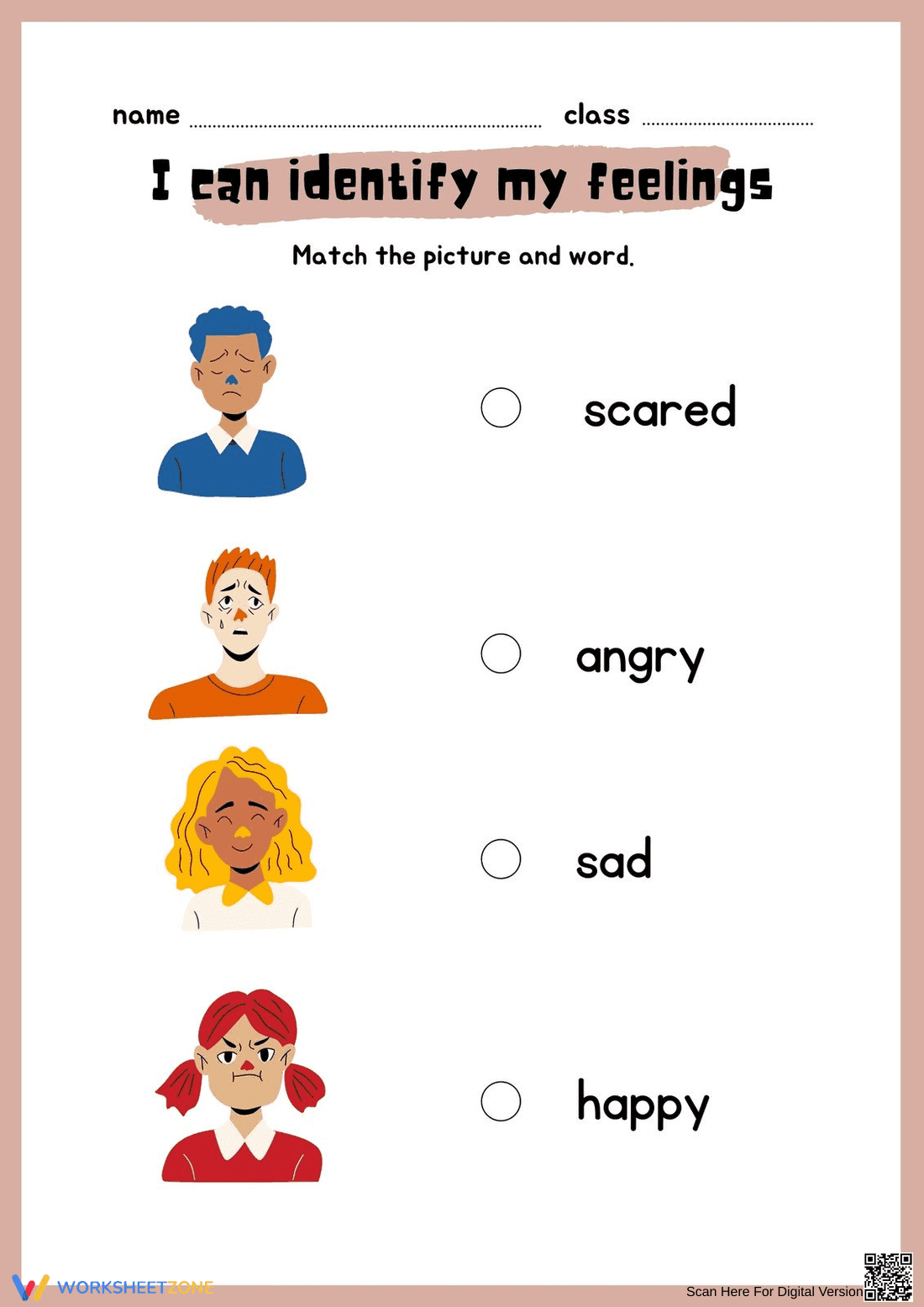 Identify Feelings Printable Worksheet | Grade K SEL - Page 1