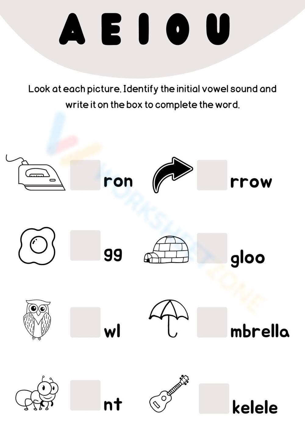 Initial Vowel Sounds Worksheet | Grade K Essential - Page 1