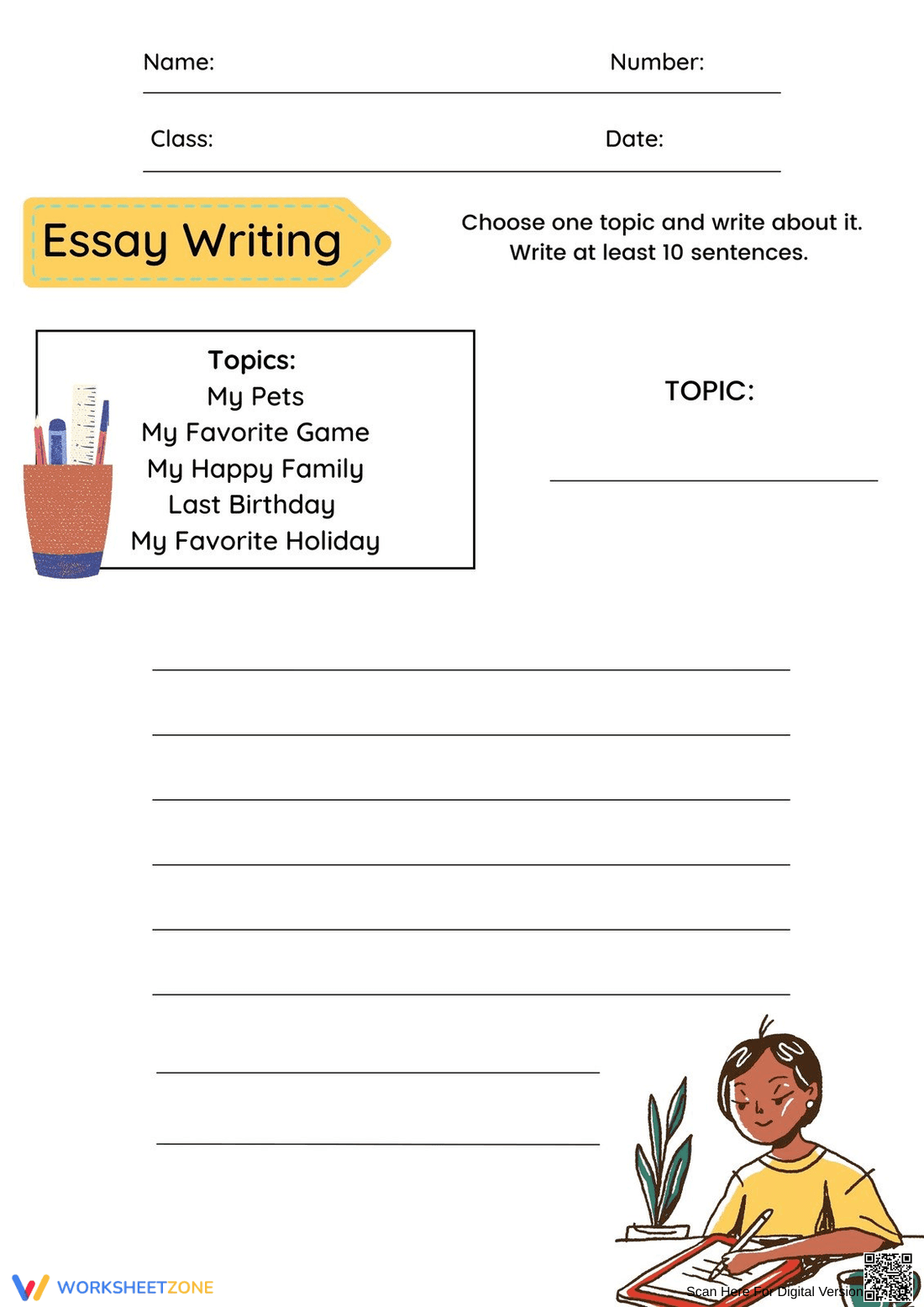 Printable Essay Writing Template | Grade 3 - Page 1