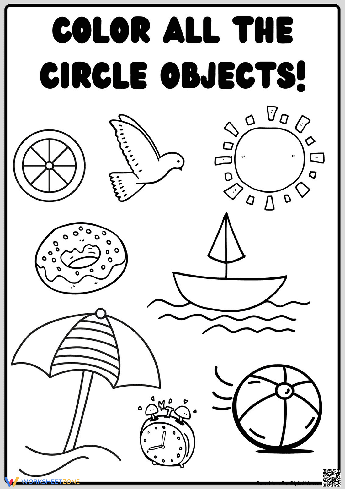 Grade K Circle Objects — Printable No-Prep Worksheet - Page 1