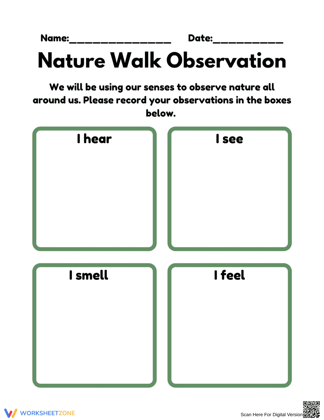 Printable Nature Walk Observation Worksheet | Grade K - Page 1