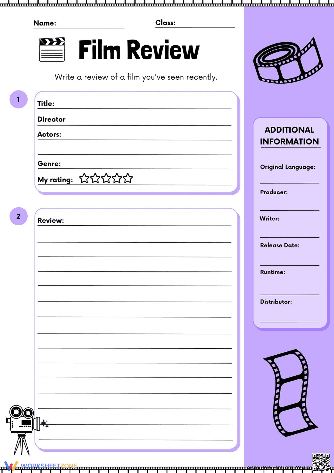 Film Review Worksheet | Grade 5 Printable ELA - Page 1