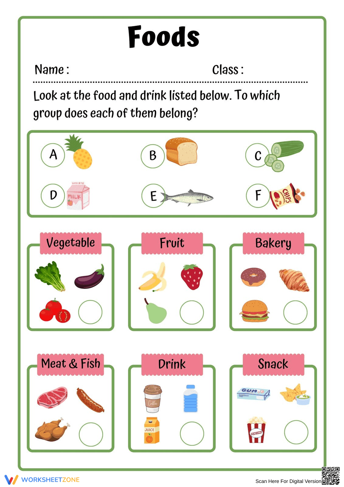 Food Classification Worksheet | Grade K Essential - Page 1