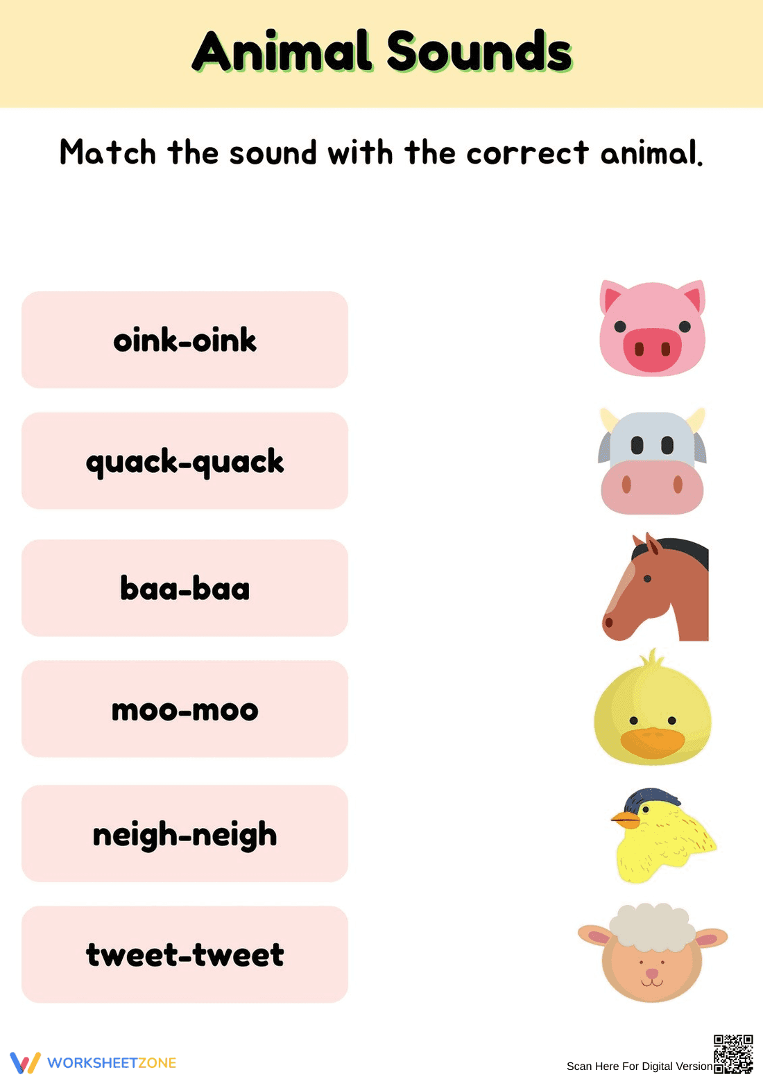 Animal Sounds Matching Worksheet | Essential Grade K Ready - Page 1
