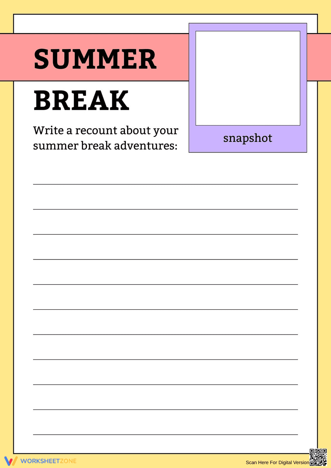 Summer Break Recount Writing | Grade 2 Printable - Page 1