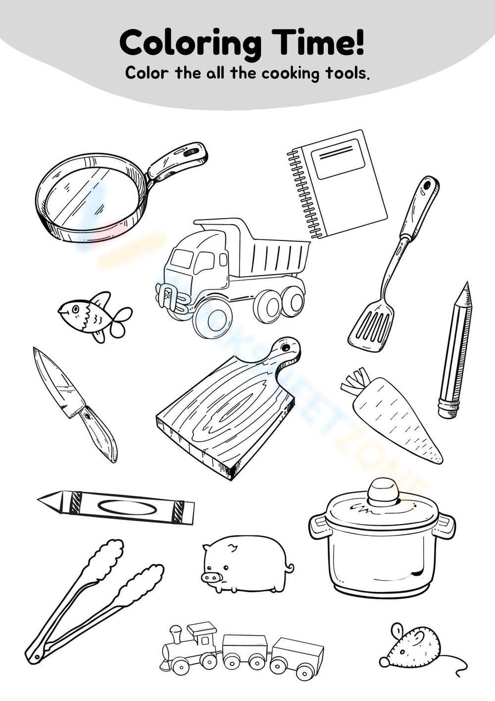 Cooking Tools Coloring Worksheet - Page 1