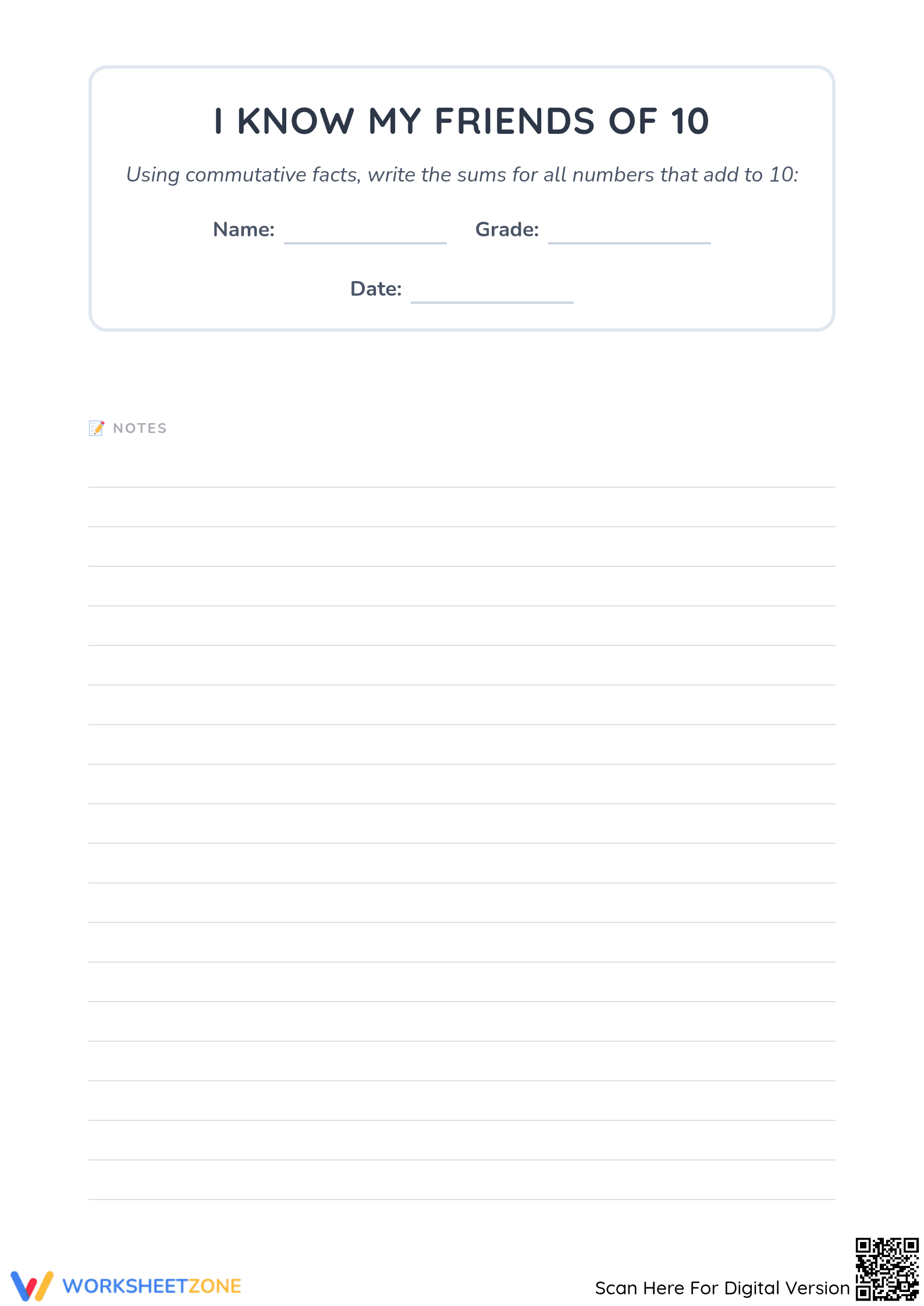 Friends of 10 Math Worksheet | Essential Grade 1 Practice - Page 1