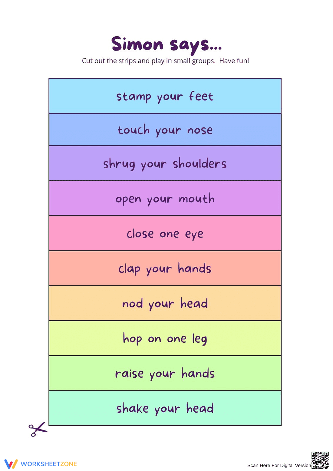 Simon Says Verbs Brain Break | Grade K Printable - Page 1