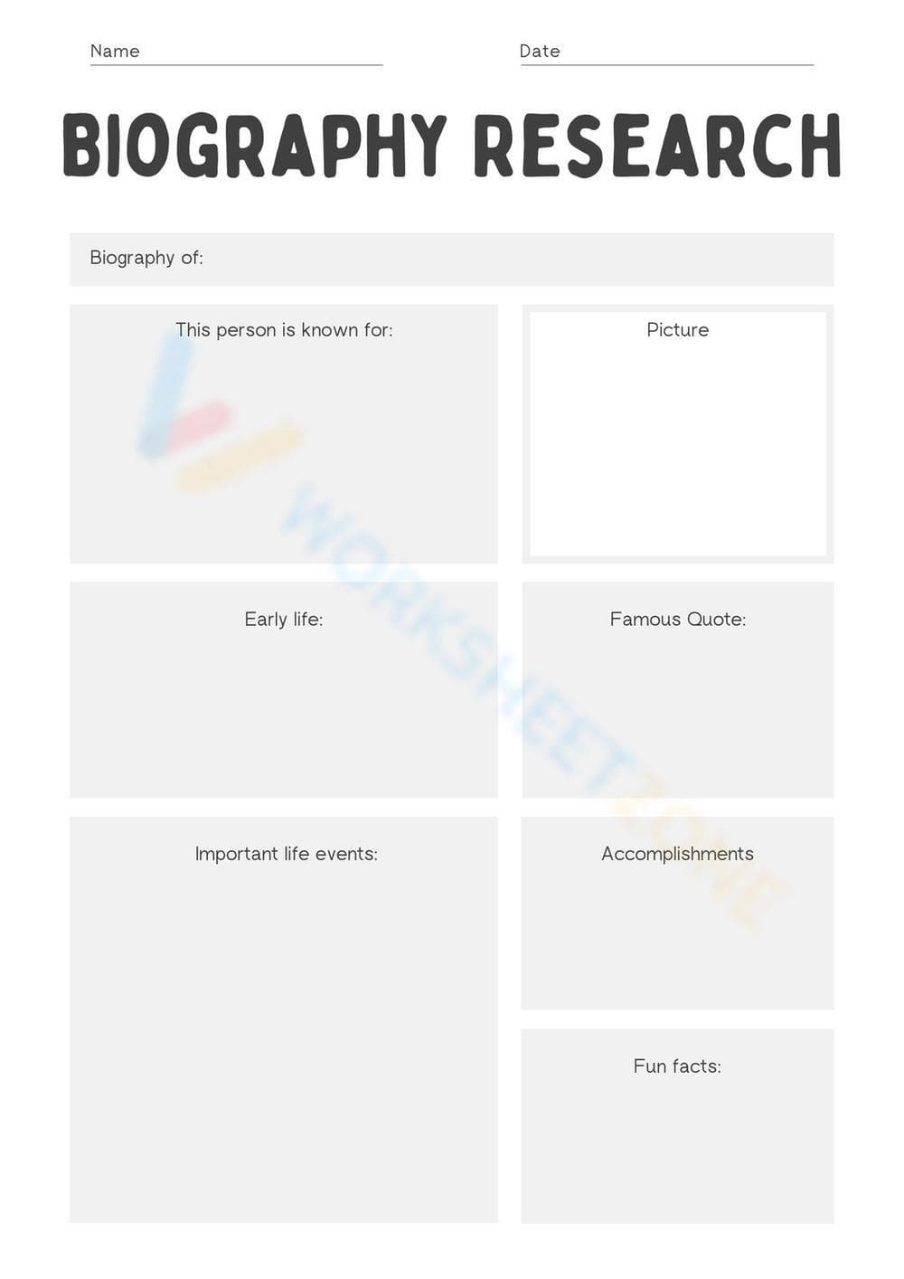 Biography Research Graphic Organizer | Grade 3 Printable - Page 1