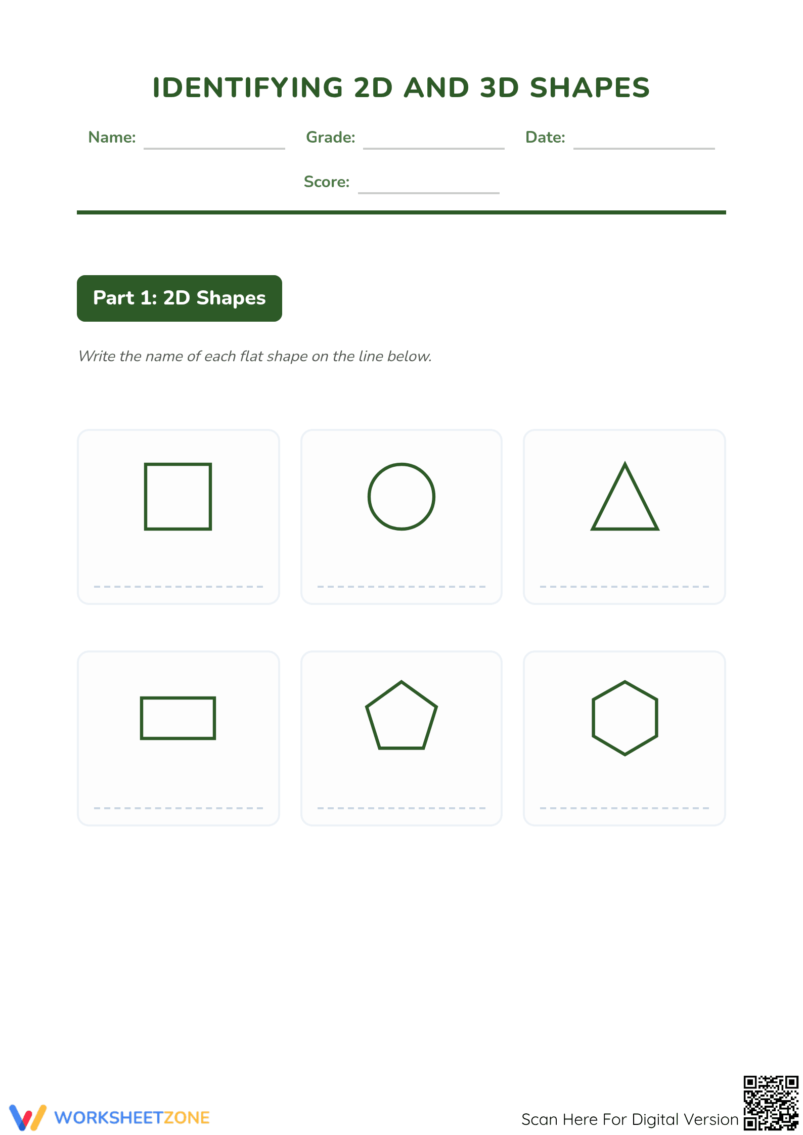 Printable 2D and 3D Shapes Naming & Sorting Worksheet - Page 1