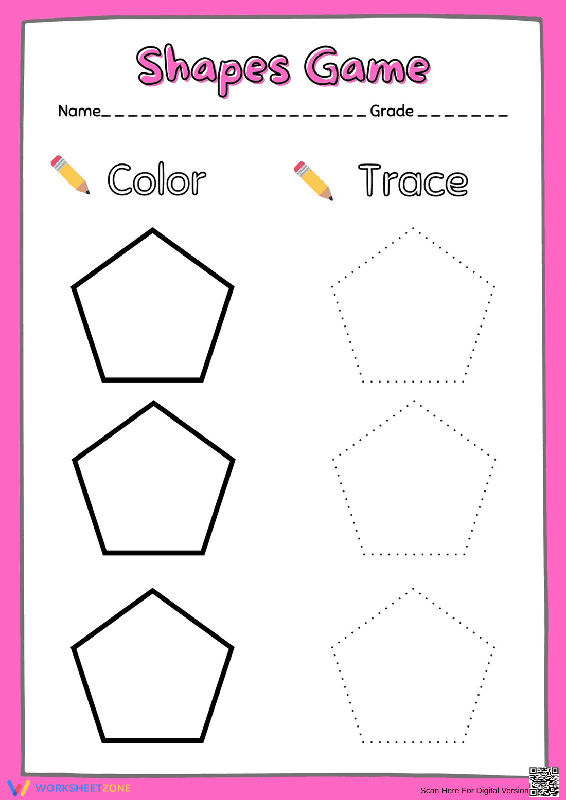 Shapes for Kids: Pentagon! Coloring & Tracing - Page 1
