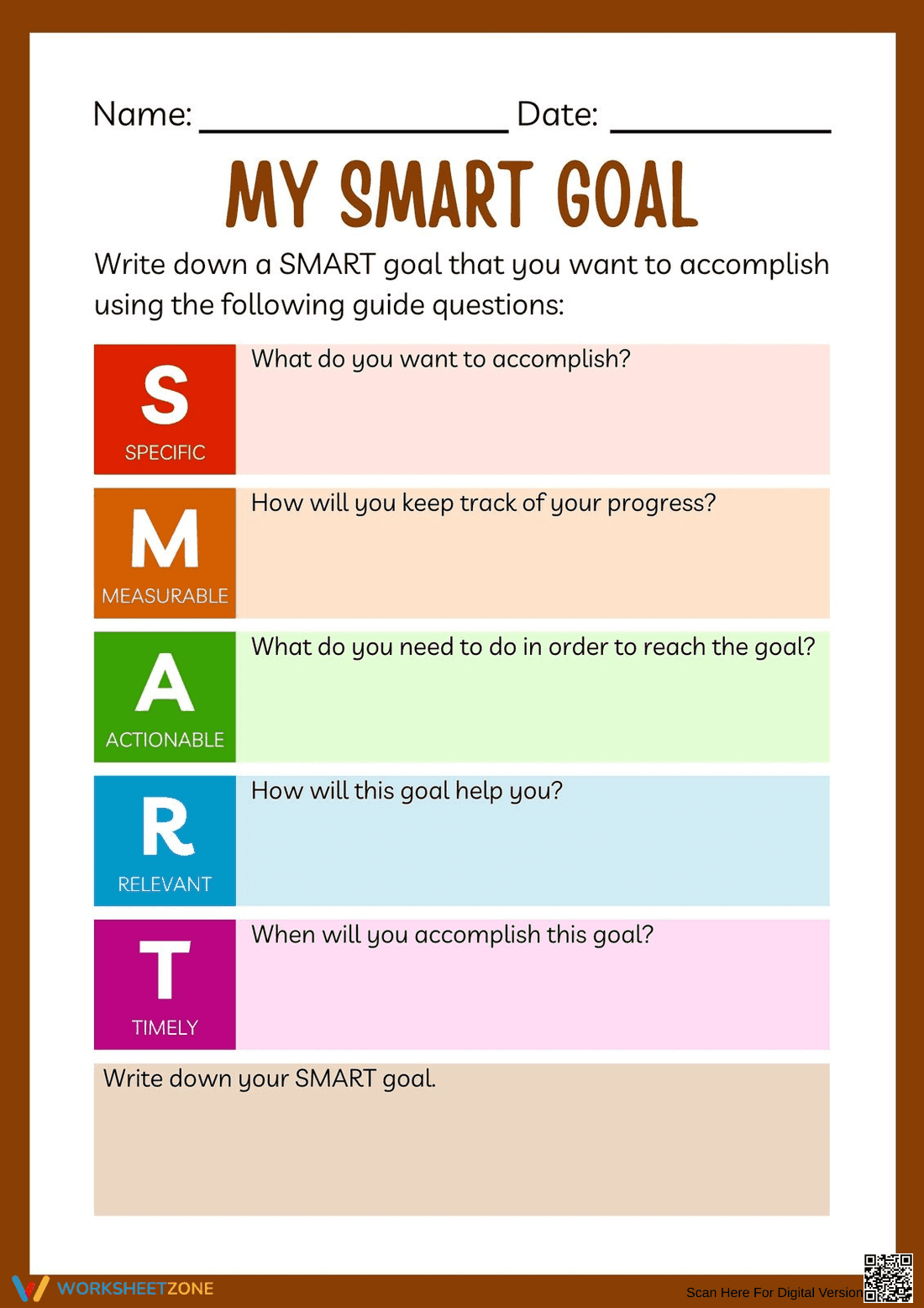 Printable SMART Goals Worksheet | Grade 5 - Page 1