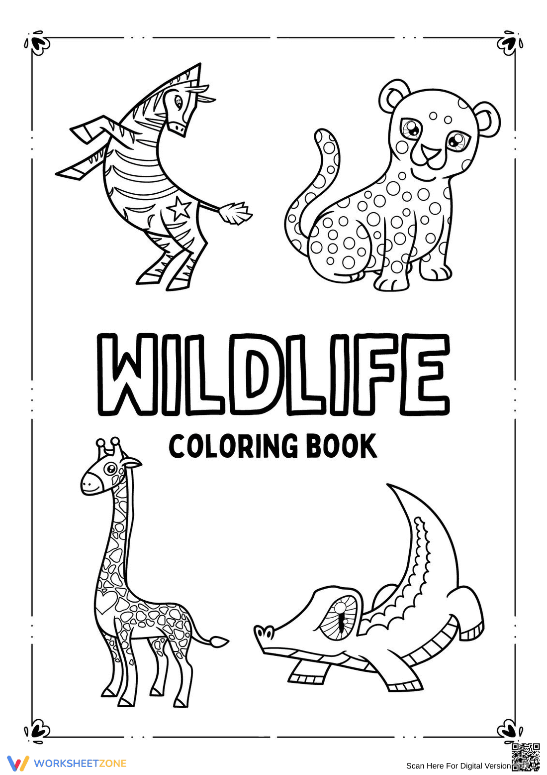 Wildlife Coloring Worksheet Set | Printable Grade K Ready - Page 1