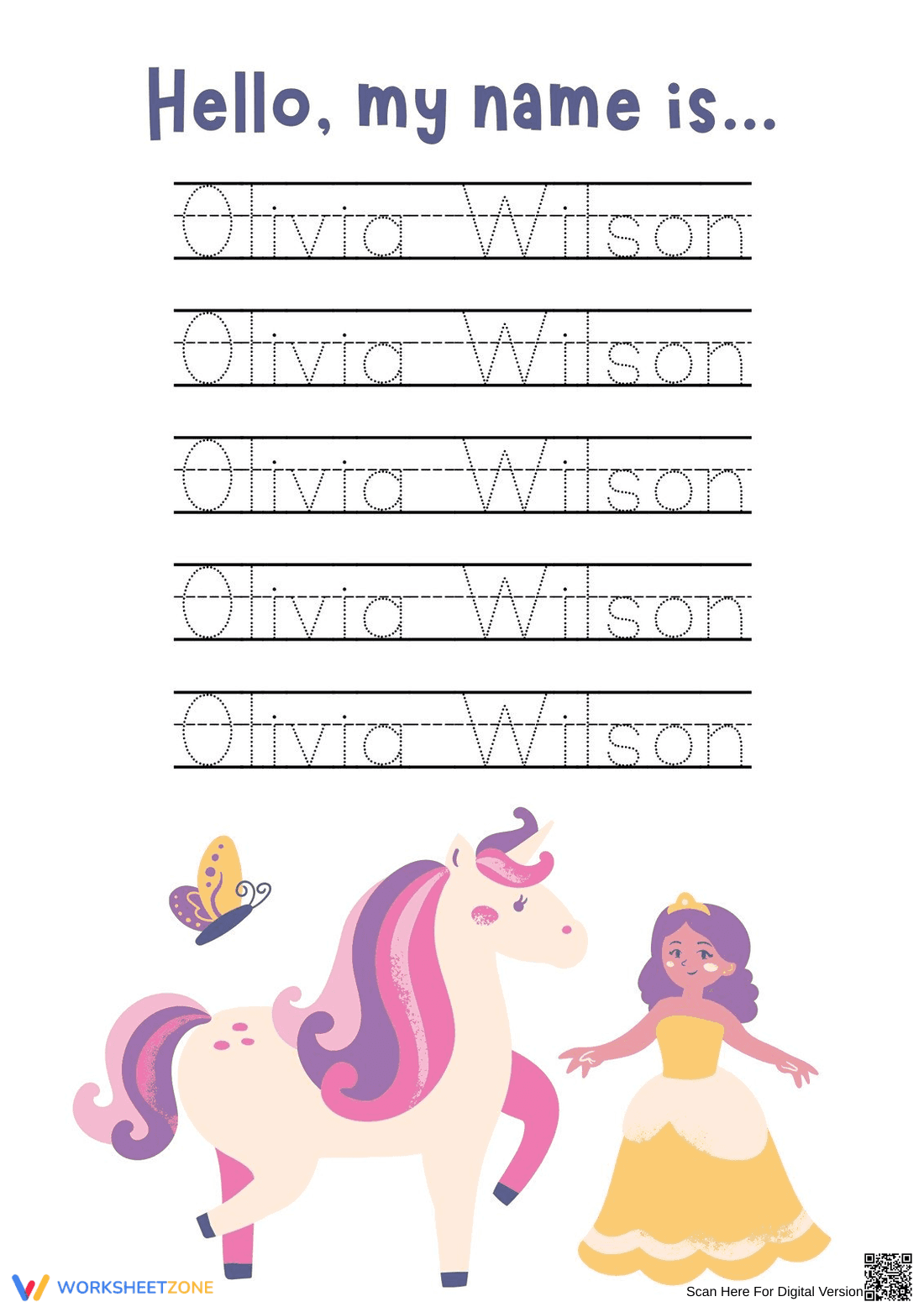 Pre-K Name Tracing — Printable No-Prep Worksheet - Page 1
