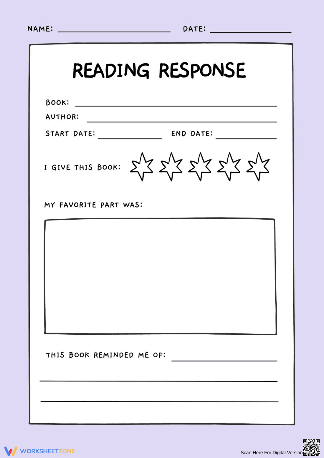 Printable Reading Response Worksheet Grade 1 - Page 1
