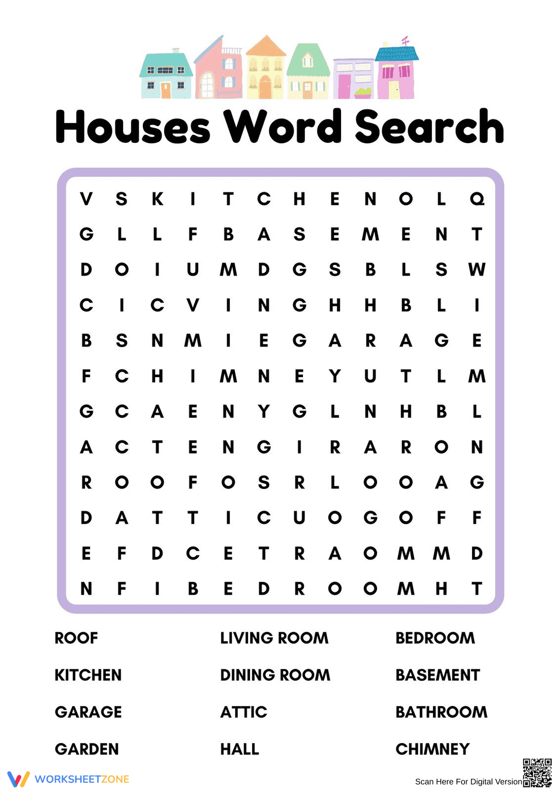 Houses Word Search Worksheet | Grade 2 Printable - Page 1