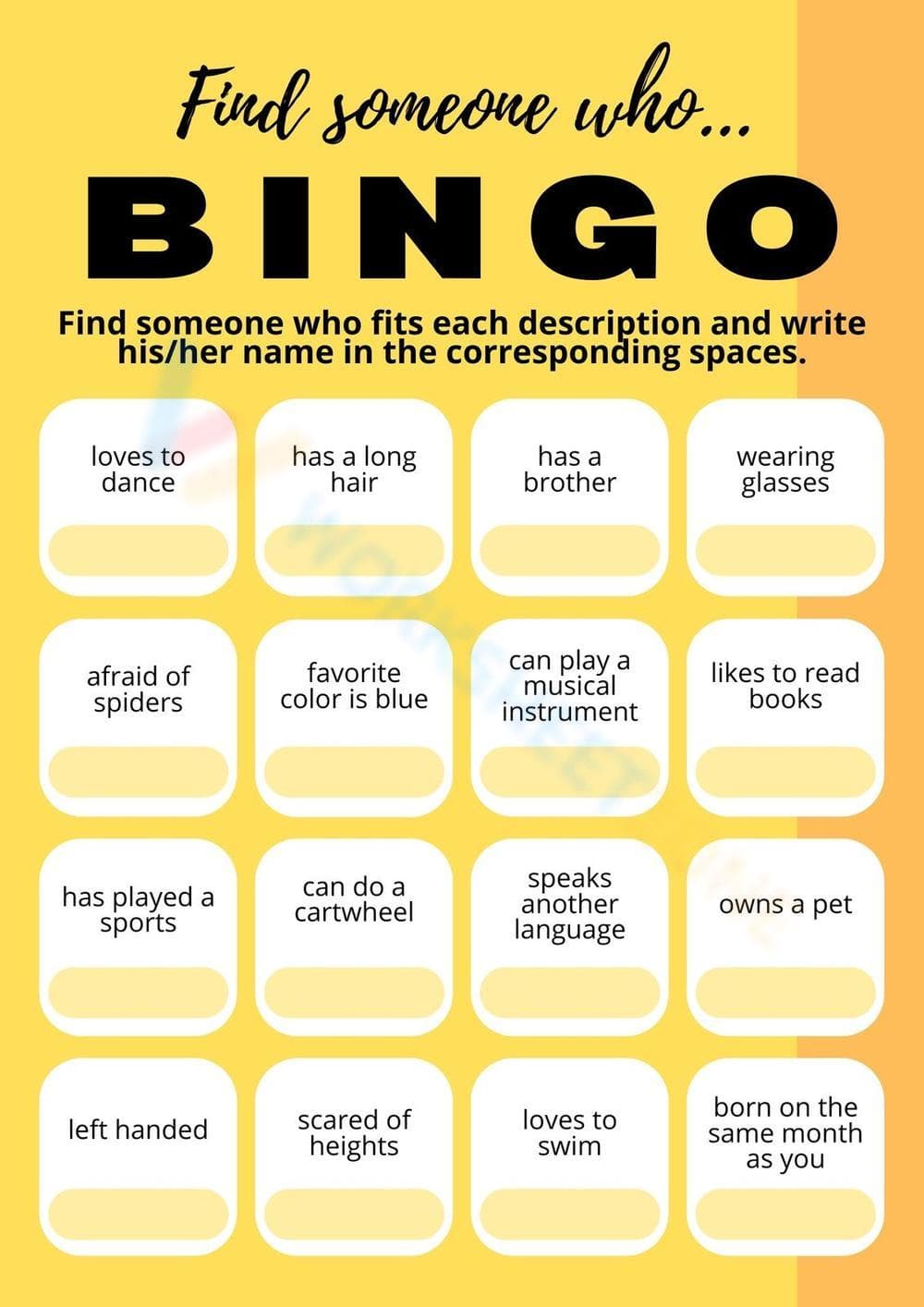 Getting to Know You Bingo | Essential Grade 3 Icebreaker - Page 1