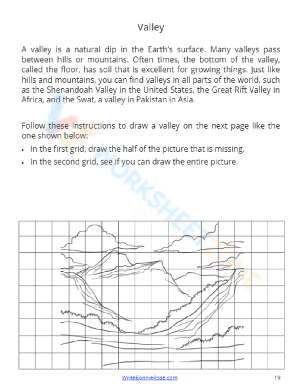 Landforms Drawing and Learning Worksheet - Page 1