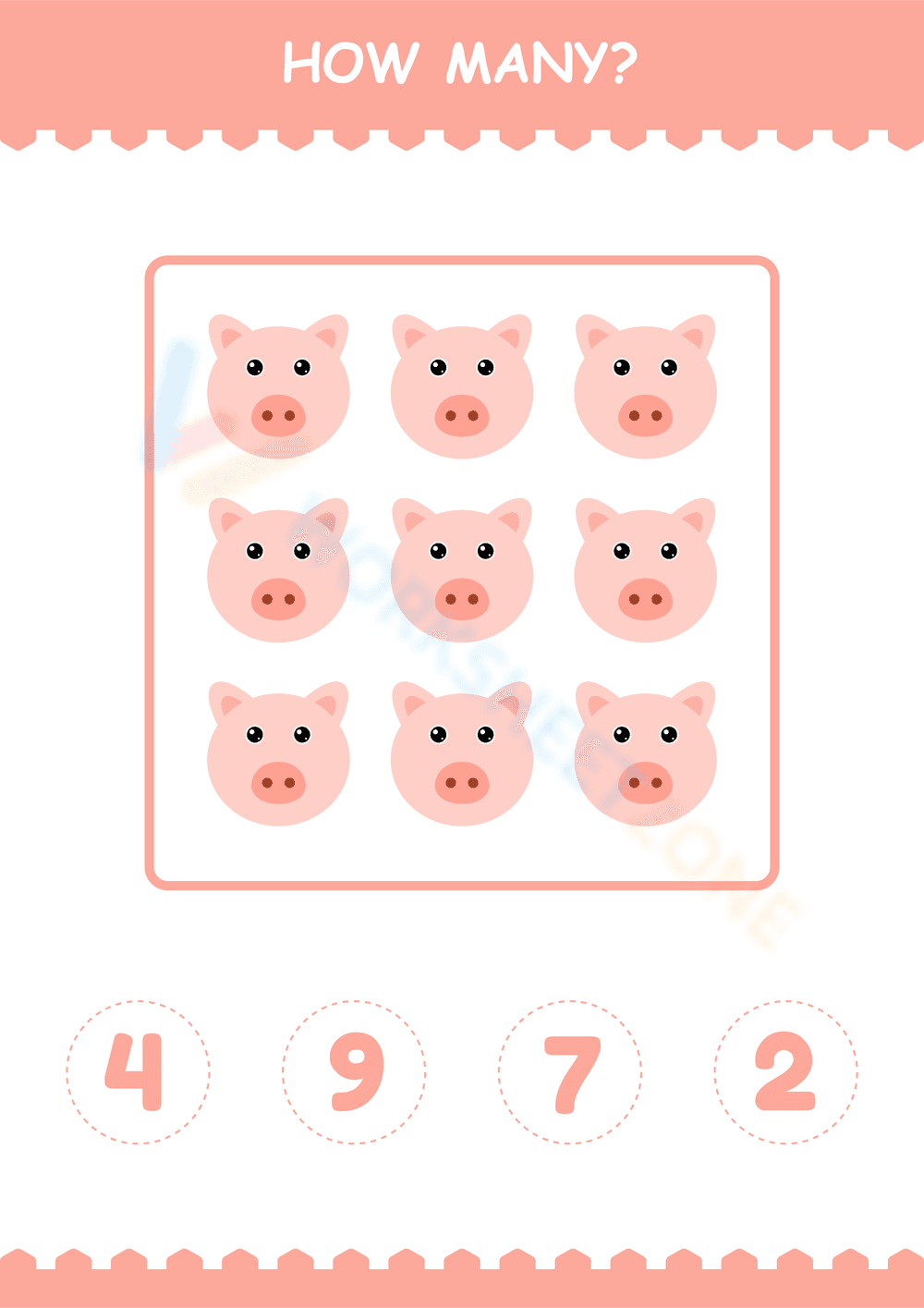Counting worksheet - Counting pigs - Page 1