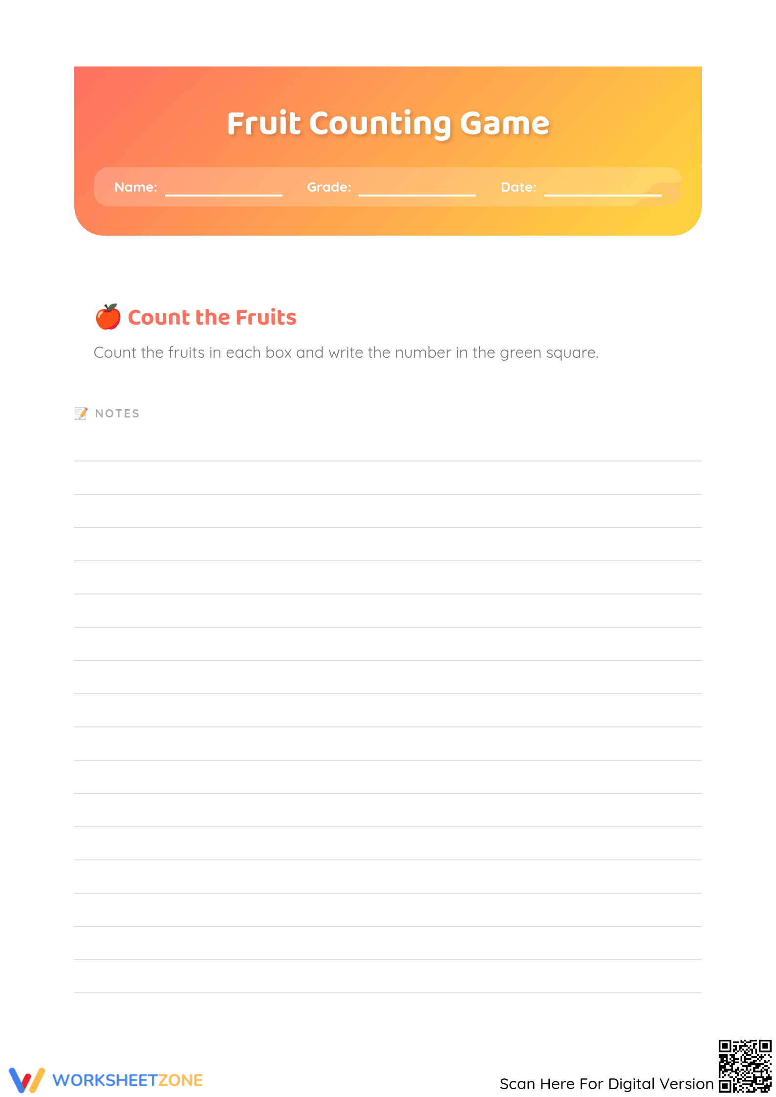 Printable Fruit Counting Game | Grade K Math Essential - Page 1