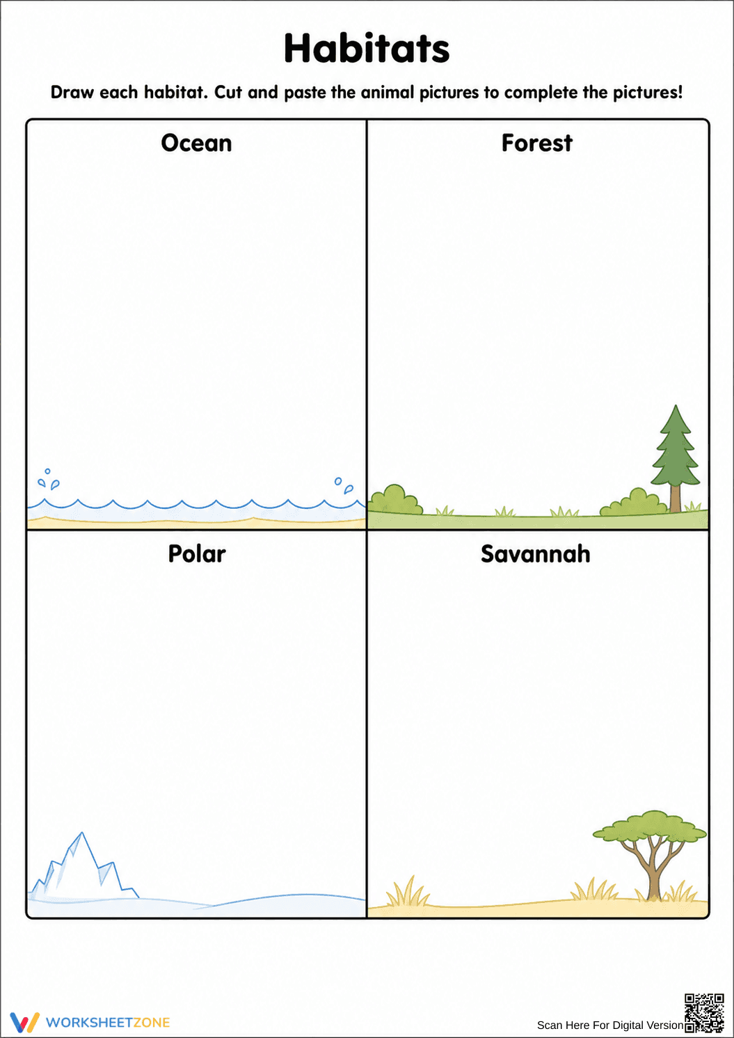 Grade 1 Animal Habitats — Printable No-Prep Worksheet - Page 1
