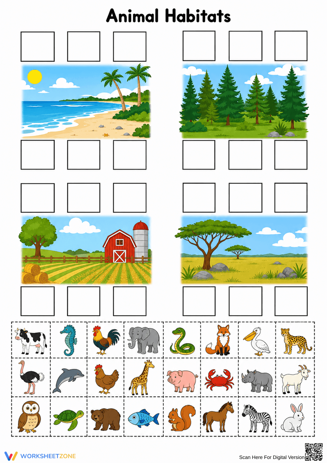 Grade 2 Animal Habitats — Printable No-Prep Worksheet - Page 1