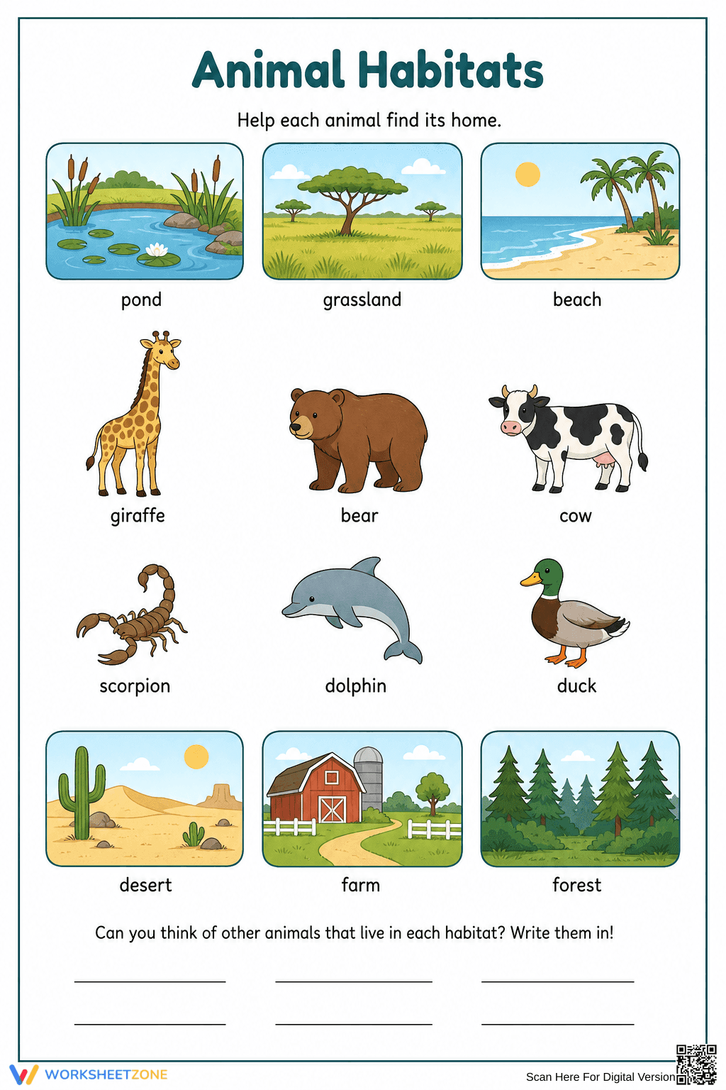 Grade 2 Animal Habitats — Printable No-Prep Worksheet - Page 1