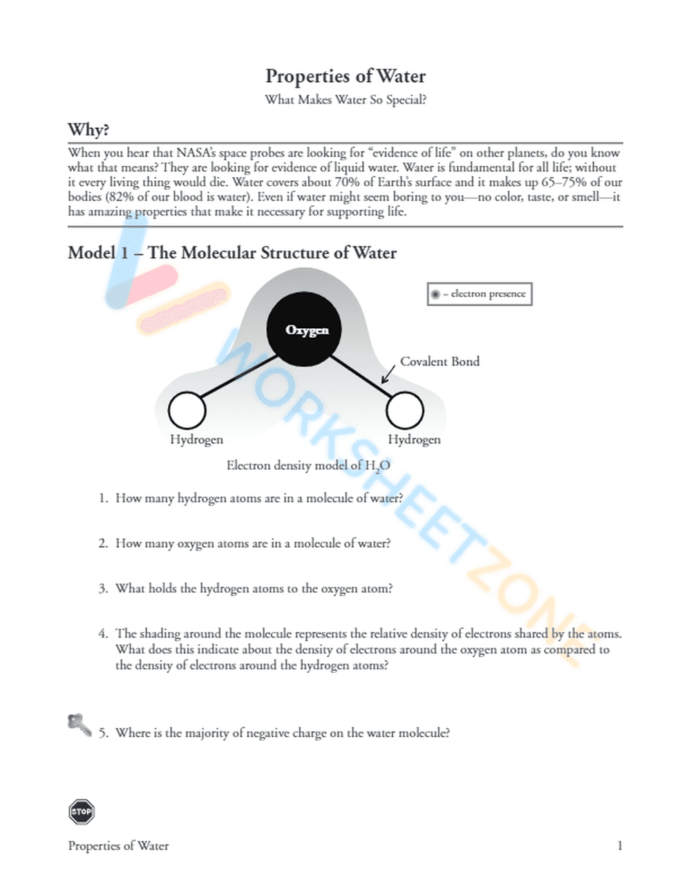 Printable Properties of Water Worksheet | Grade 9 Science - Page 1