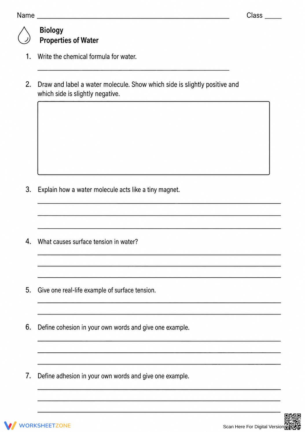 Properties of Water Worksheet | Grade 9 Essential - Page 1