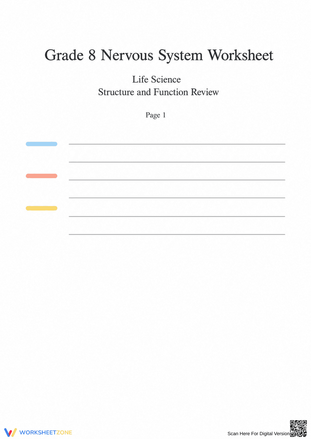 Essential Grade 8 Nervous System — Printable Worksheet - Page 1