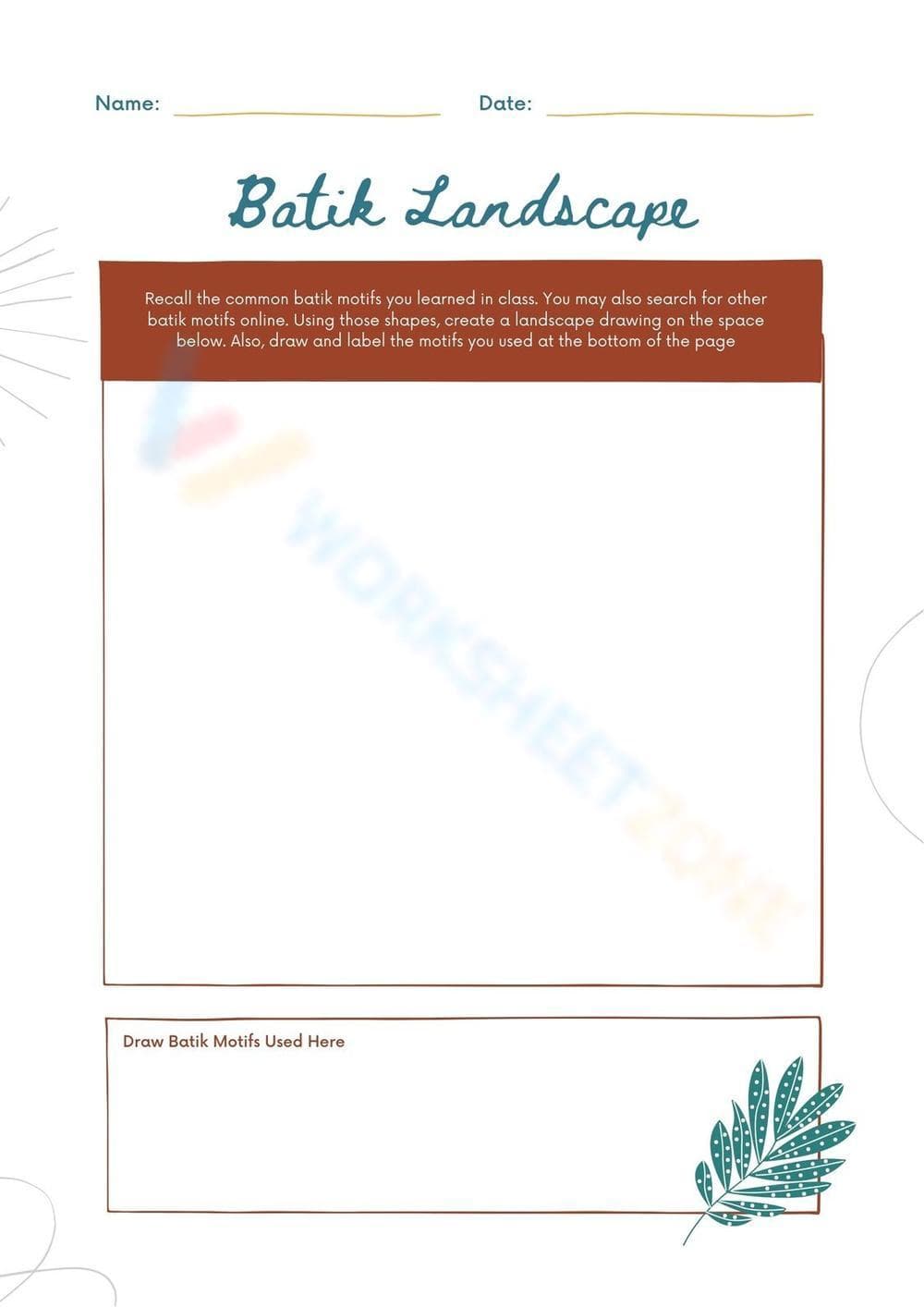 Printable Batik Art Landscape Worksheet | Grade 5 - Page 1