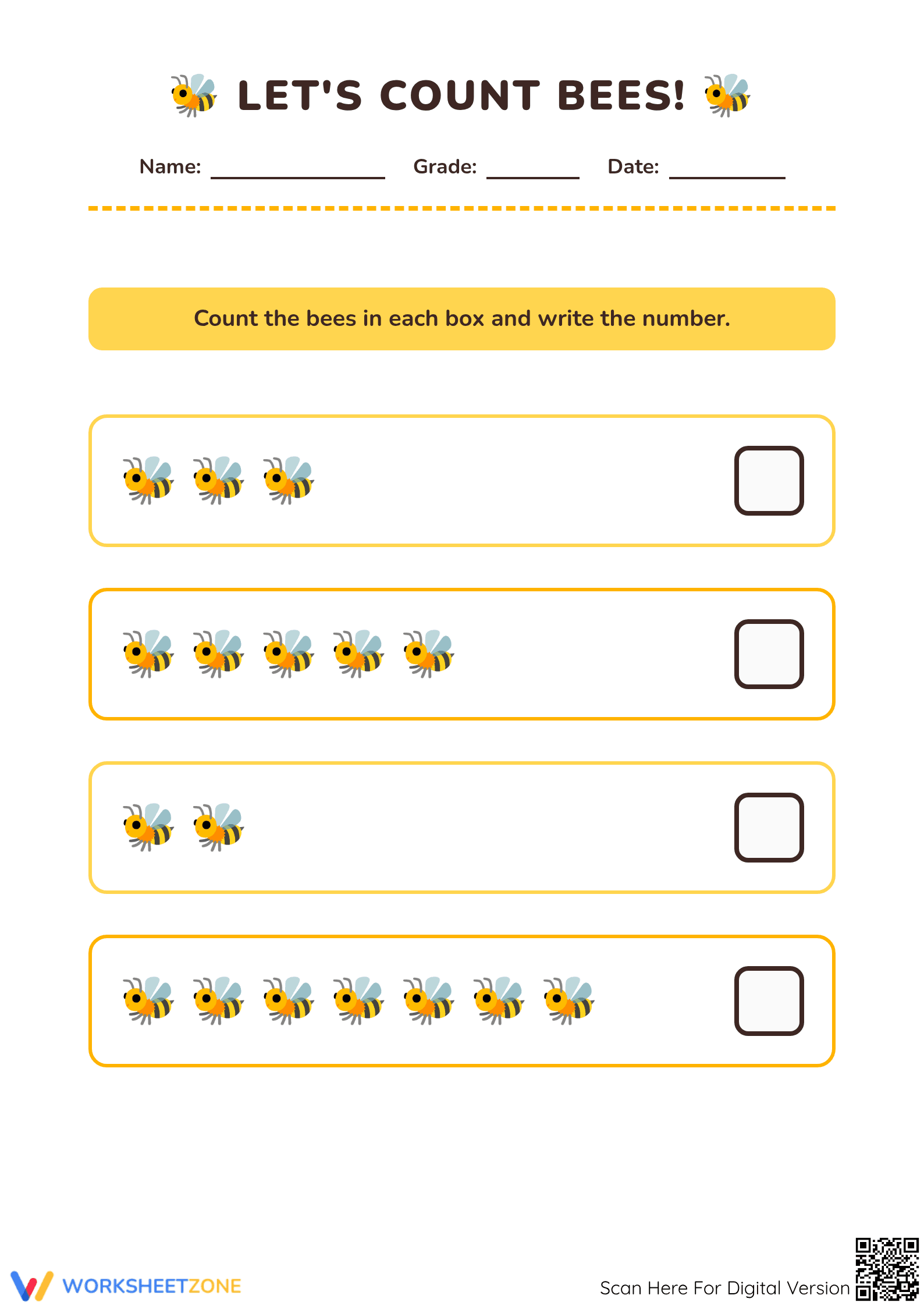 Let's Count Bees Worksheet | Essential Grade K Math - Page 1