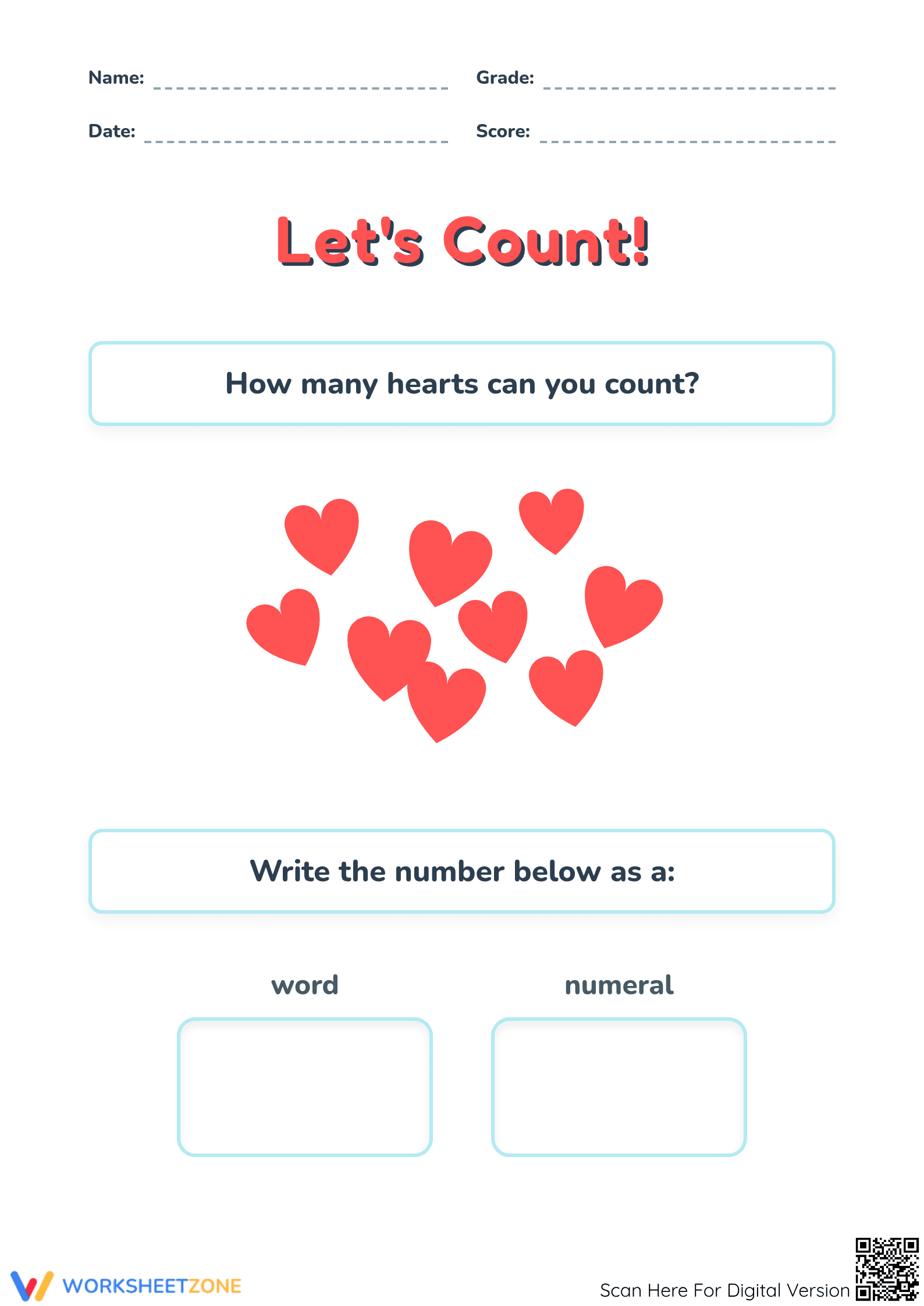 Printable Counting Hearts and Stars Worksheet | Grade K - Page 1